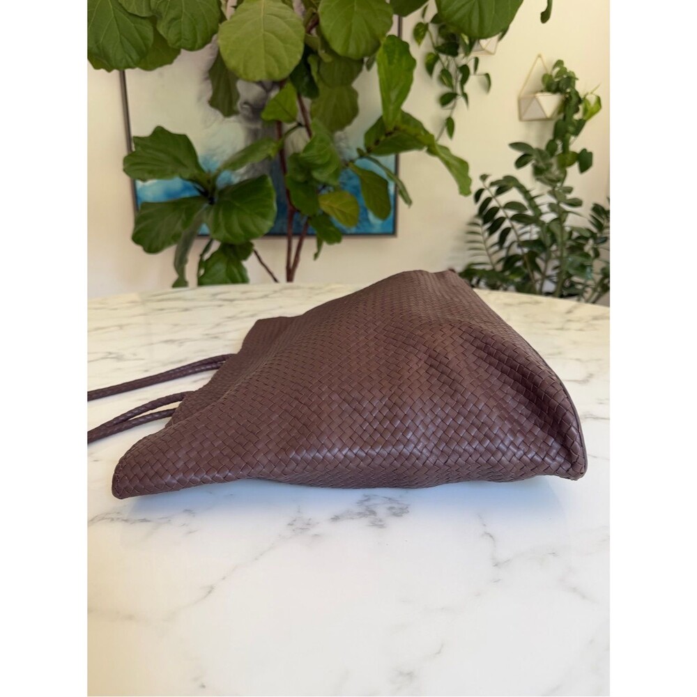 Quince Italian Leather Handwoven Tote Dark Brown XL Slim Shoulder Bag - Picture 9 of 15